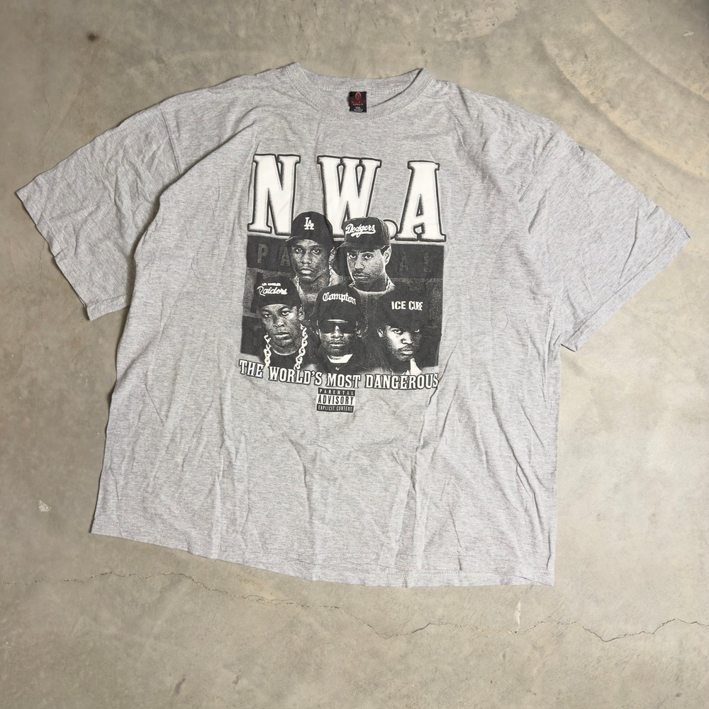 Vintage Iced Out NWA Graphic Tee Mens 5XL Gray Rap Hip Hop Streetwear Y2K Baggy